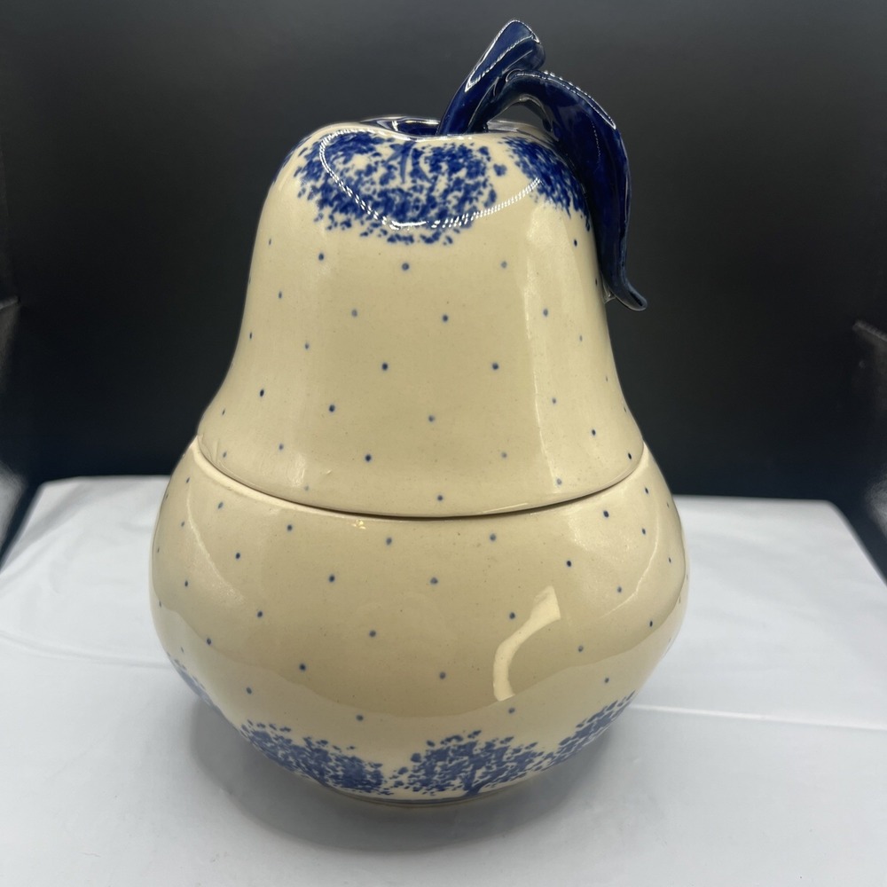 Vintage Wiza Poland Bunzlau Polish Pottery Pear Shaped Lidded Sugar Bowl Jar 20